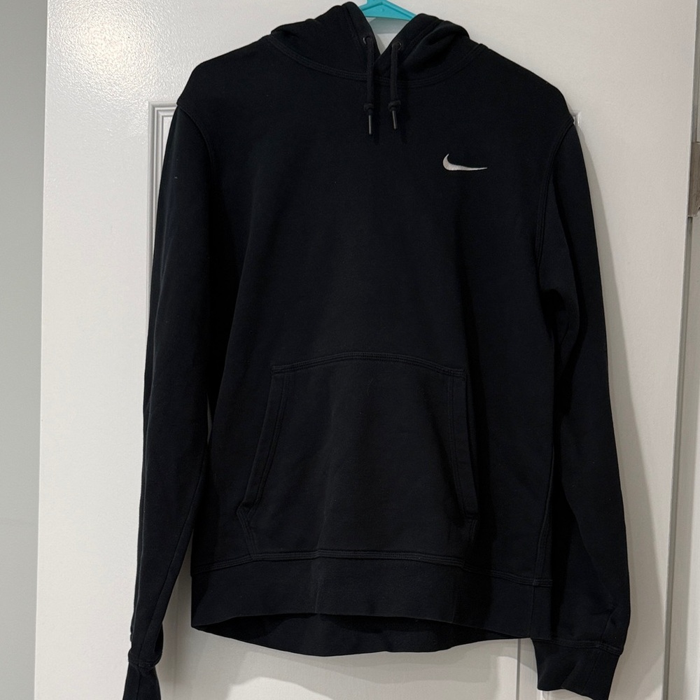 Nike Black Hoodie with Small White Swoosh - Men's